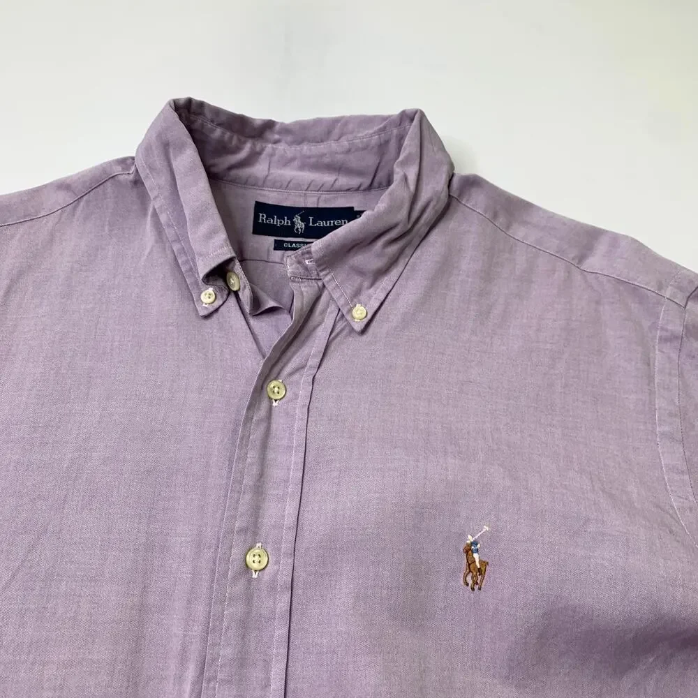 Vintage Ralph Lauren Shirt Mens 16.5 Pastel Purple Classic Fit Button Down Dress